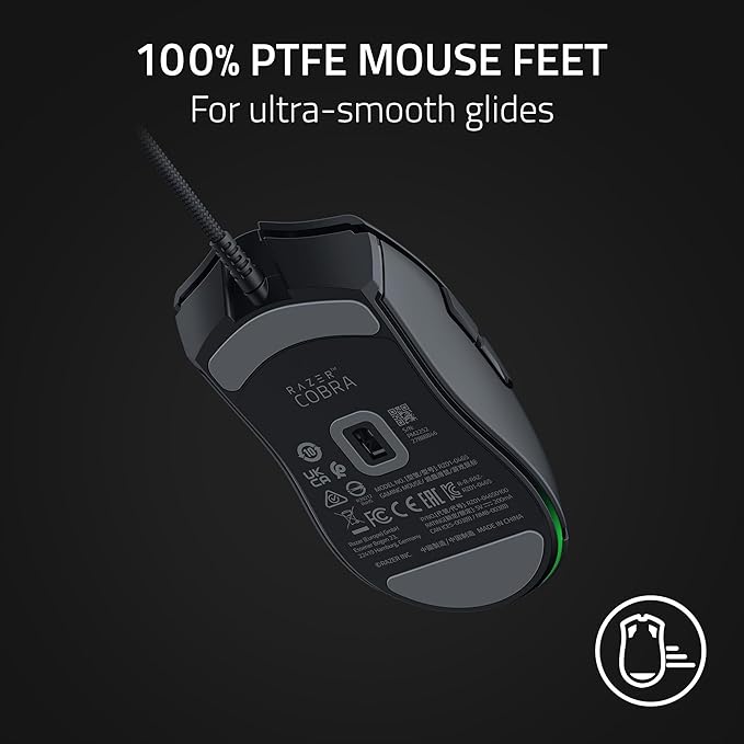 Razer Cobra Wired Gaming Mouse: 58g Lightweight Design - Gen-3 Optical Switches - Chroma RGB Lighting with Underglow - Precise 8500 DPI Optical Sensor - 100% PTFE Mouse Feet - Speedflex Cable - Black