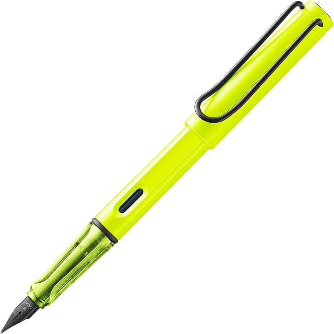 LAMY safari neonyellow - Fountain Pen with ergonomic grip & polished steel nib in size M - ideal for any Writing & Calligraphy - including LAMY T 10 blue cartridge - Right-Handed