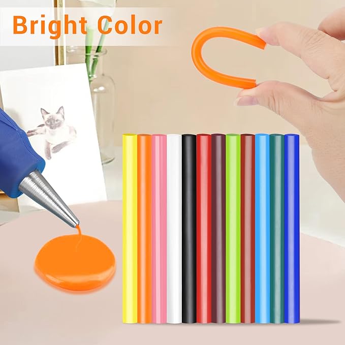 Manarty Colored Hot Glue Stick, 48 PCS 0.27" Dia x 4" Long Mini Hot Melt Glue Sticks Colored, Adhesive EVA Glue Sticks for Sealing Repairing Stamp DIY Art Handmade Car Craft Decoration Office Project
