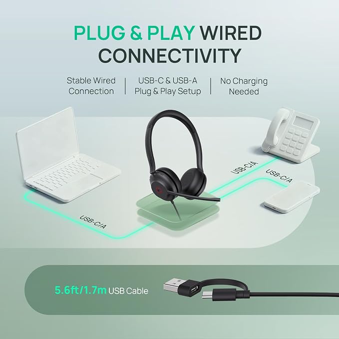 Yealink UH35 2nd Gen Wired Headset, USB-C/A,AI Noise Canceling Mic,HD Audio | Teams/Zoom Certified, Dual-ear Headphones with 2-Microphones, Play & Plug for Computer/Phone, WFH, Call Center,35mm Speakers