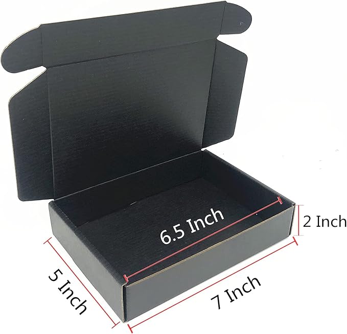 Black Cardboard Shipping Box Mailers 7 x 5 x 2 Inch Corrugated Packaging Storage Boxes 10 Pack (Inside Size: 6.5 x 4.8 x 1.9)