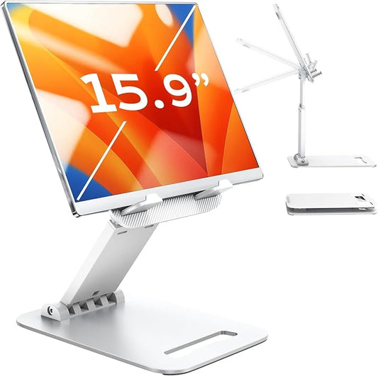LISEN for iPad Stand Adjustable Tablet Holder Desk, iPad Accessories White | Foldable Home Office Desk Accessories Travel for iPad Holder Dorm College Essentials Fits Ebooks Kindle 4-15.9"