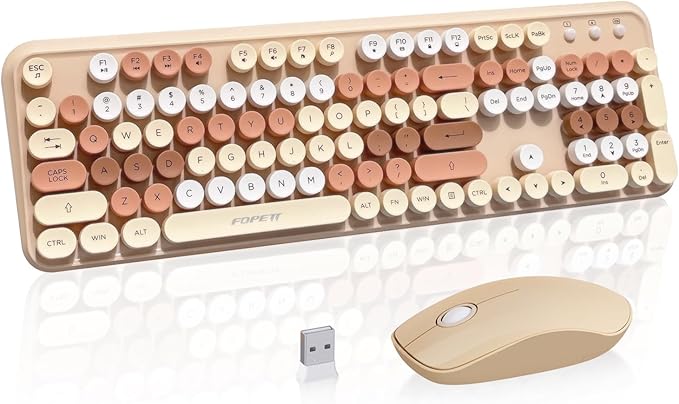 Wireless Keyboard and Mouse Combo, 105 Keys Full-Sized 2.4 GHz Round Keycap Colorful Keyboards, USB Receiver Plug and Play, for Windows, Mac, PC, Laptop, Desktop (Milkteacolorful)