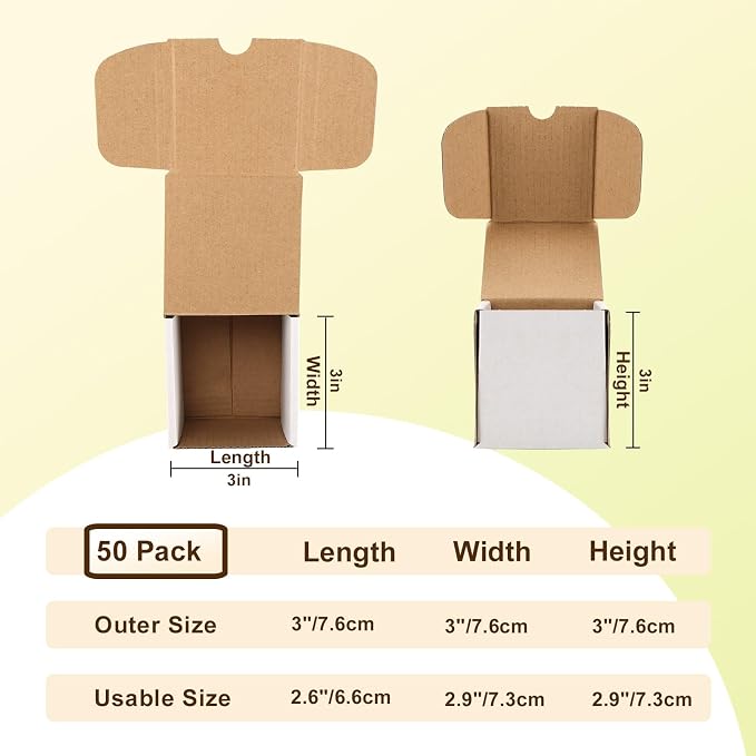 WIFTREY 50pcs 3X3X3 inch Small Shipping Boxes for Business, White Corrugated Cardboard Box 3 x 3 x 3 Craft Gifts Giving Box for Literature, Mailing, Packaging