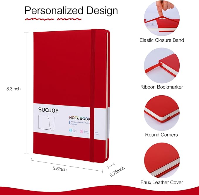 Lined Journal Notebooks for Writing, 100 GSM Thick Paper, 1 Pack Hardcover Notebooks, A5 College Ruled Notebook, Journaling Notebook for School/Travel/Office (Red- 1 Pack)