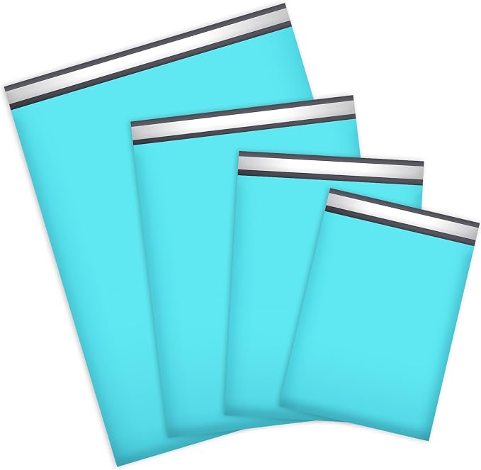 UCGOU 100 Pack Not Padded Teal Poly Mailers Variety Pack, 10x13 Inch & 12x15.5 Inch & 14.5x19 Inch &19x24 Inch Mailing Bags, Self-sealing Adhesive Mailers Assorted Sizes for Small Business