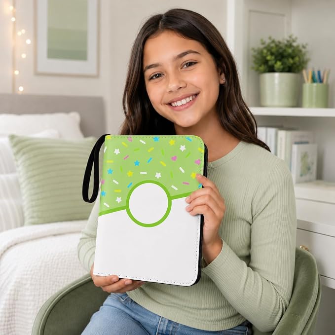 4 Pocket Card Binder 400 Card Holder Album, Green Donut Trading Cards Holder Zipper Binder for Girl Teen Collection (Green Donut, 400 Pocket)