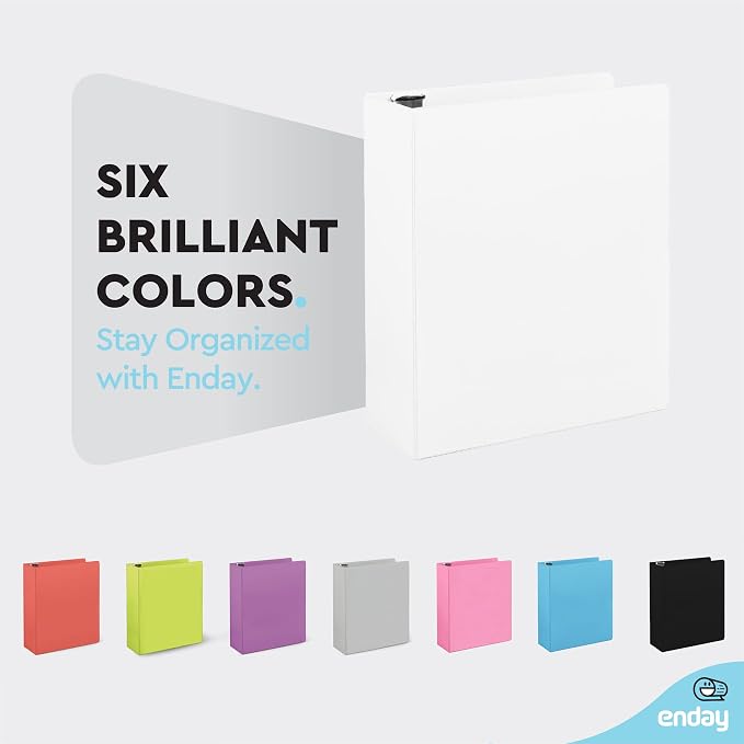 Enday 2 Inch 3 Ring Binder, White Heavy Duty Three Ring Binder, 480 Sheets Capacity - 2 Inch Binder for Home School and Office.