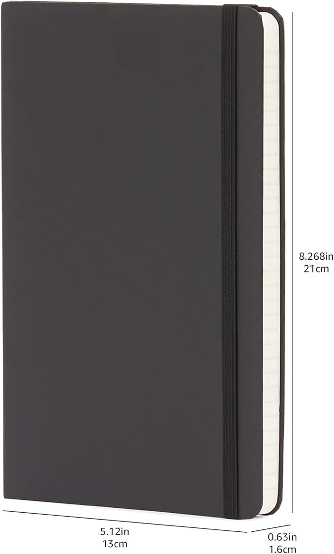 Amazon Basics Classic Hardcover Journaling Notebook with Inner Pocket, Line Ruled, 240 Pages, 5" x 8.25", 24 Count, Black