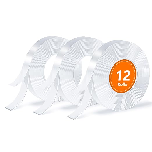 12 Rolls Double Sided Tape, Nano Tape, Transparent Adhesive Tape, Traceless Adhesive Tape, Removable, Washable, Reusable, Suitable for Carpets, Photo Walls, 9.85 Feet Per Roll