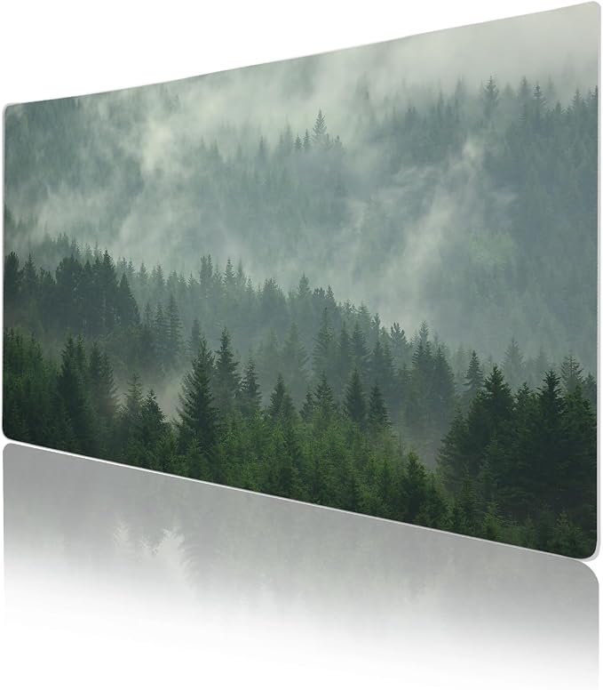 Colorful Star Large Mouse Pad, PU Leather Waterproof Desk Mat, Computer Gaming Mouse Pad, XXL Full Desk Mousepad Non Slip Desk Pad for School Office Home 23.6" x 13.8" - Foggy Forest Valley