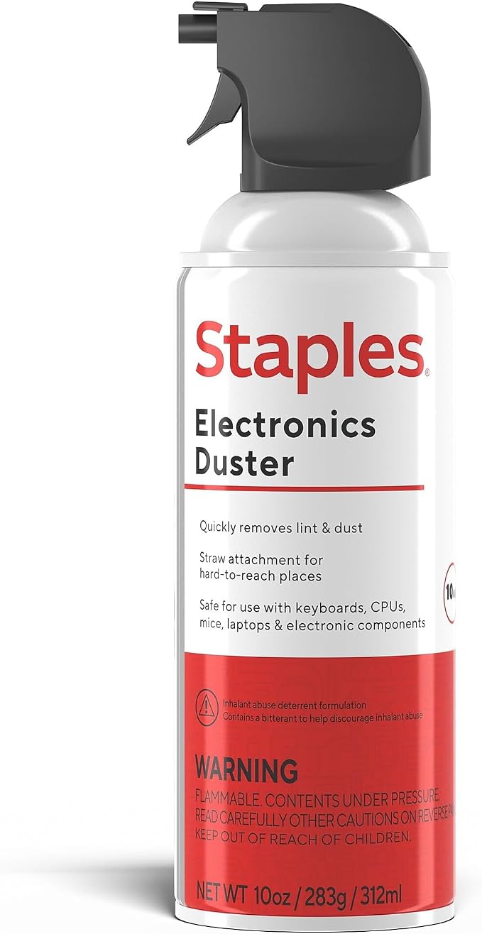 Staples Compressed Air Duster, 10 oz Can, Electronics & Keyboards, Office | Blasts away dust and debris from laptops, vents, and hard-to-reach office equipment.