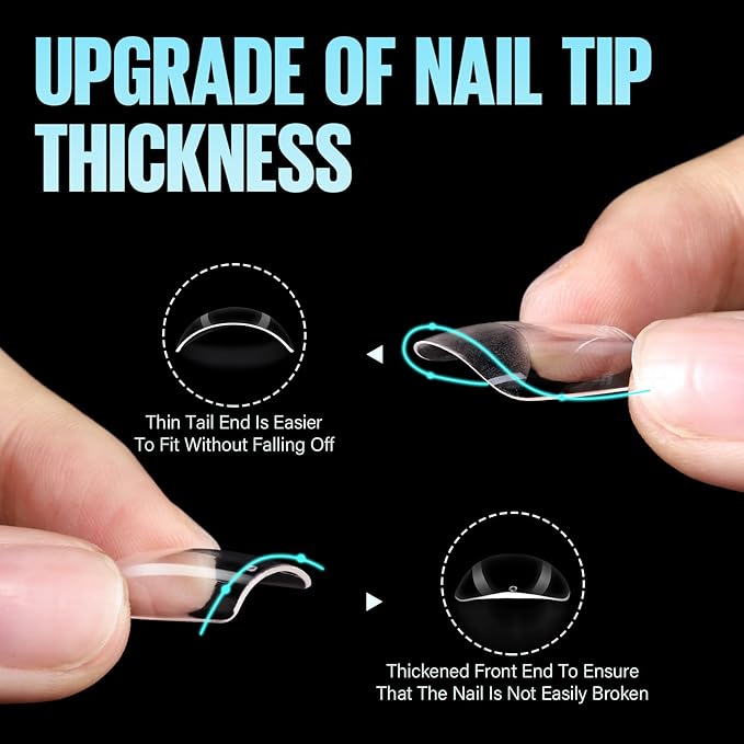 TOMICCA Short Square Nail Tips, 504Pcs Soft Acrylic Nail Tips Square, Clear Press on Nail Acrylic False Nails for Nail Extension DIY Nail Salon 12 Sizes