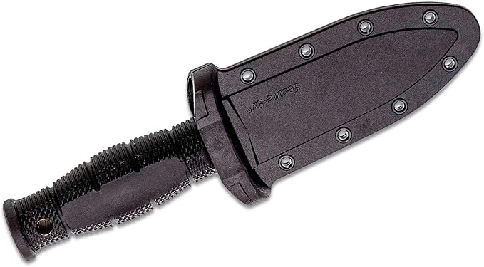 Cold Steel Mini Leatherneck Double Edge Spear Point Compact Lightweight 3.5" 8CR13MOV Steel Fixed Blade Outdoor Hunting Utility Knife, 3.25" Textured Ergonomic Kray-Ex Handle, Secure-Ex Sheath