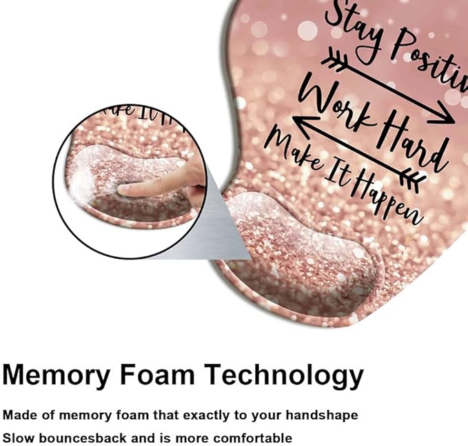 HOPONY Ergonomic Mouse Pad with Gel Wrist Rest Support, Gaming Mouse Pad with Lycra Cloth, Non-Slip PU Base for Computer, Laptop, Home, Office & Travel Hands Pain Relief Rose Gold