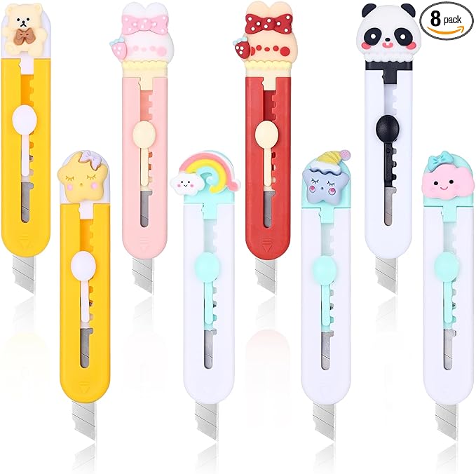 8 Pieces Cute Box Cutter Utility Retractable Mini Sharp Kawaii Knives Package Opener Paper Cutters for Office, Arts Crafts, Home Use (Nature,Bright Color)