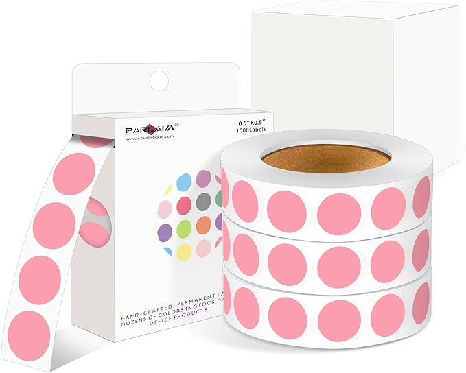 PARLAIM 4000 Pack Pink Dot Stickers, 1/2 inch Round Circle Label 4 Rolls Permanent Adhesive Color-Code Sticker Labels in Dispenser Box