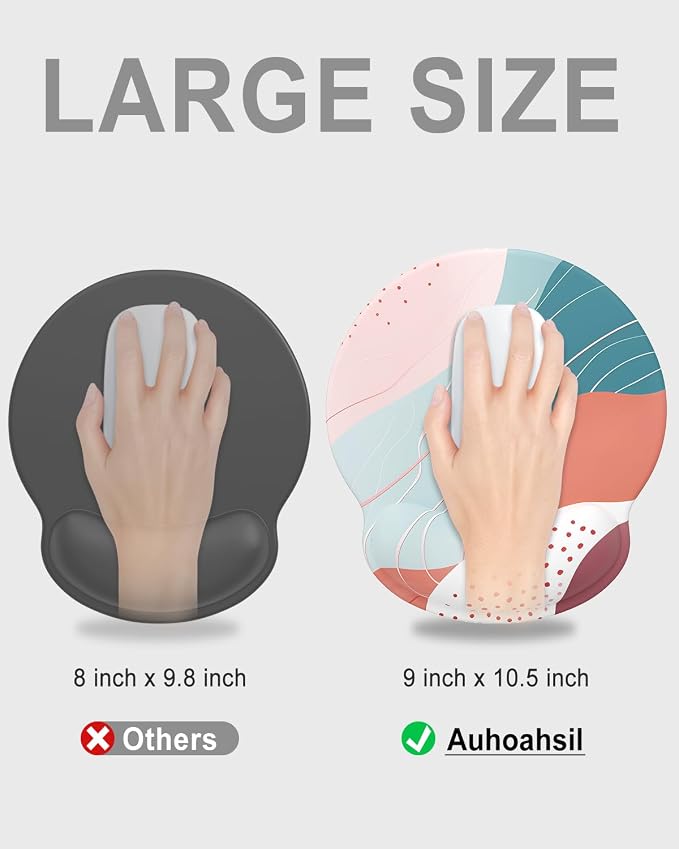 Auhoahsil Ergonomic Mouse Pad with Wrist Rest, Comfortable Silicone Non-Slip Computer Pain Relief Gel Mouse Mat with Wrist Support for Gaming, Work, Office, Women & Men, Cute Pattern, Morandi