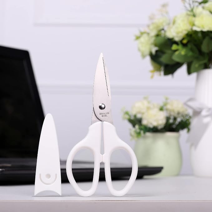 YOUGUOM 6in White Scissors, Multipurpose for Office School Crafts Sewing | Comfort Grip, Stainless Blades, Left/Right Hand, Cuts Cardboard, Fabric for Home Classroom, Teacher Desk, w/Protective Cover