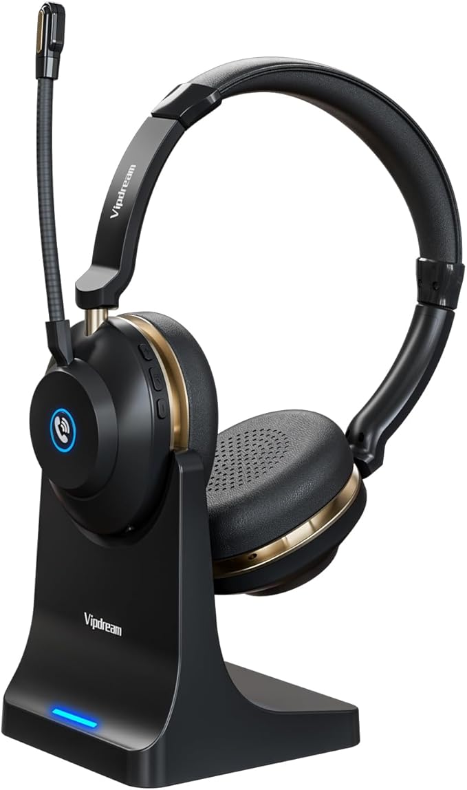 Wireless Headset with Mic for Work,6.0 Bluetooth Headset with Microphone,45 Hours Worktime & Mute Button,Headset with Mic for Pc,iPhone,Computer,Remote Work,Office,Home,Zoom,Skype