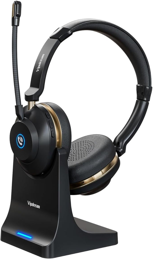 Wireless Headset with Mic for Work,6.0 Bluetooth Headset with Microphone,45 Hours Worktime & Mute Button,Headset with Mic for Pc,iPhone,Computer,Remote Work,Office,Home,Zoom,Skype