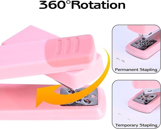 M&G Cute Swing-Arm Swivel Stapler with 1000 Staples, 360 Degree Rotate Desk Stapler, 25 Sheets Capacity, Jam Free, Desktop Stapler for Book and Booklet Binding (Pink)
