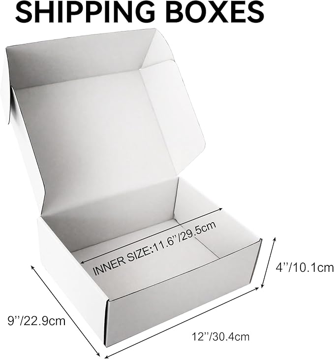 12x9x4 Shipping Boxes 20-Pack, White Corrugated Cardboard Boxes for Mailing, Shipping & Small Business Packaging