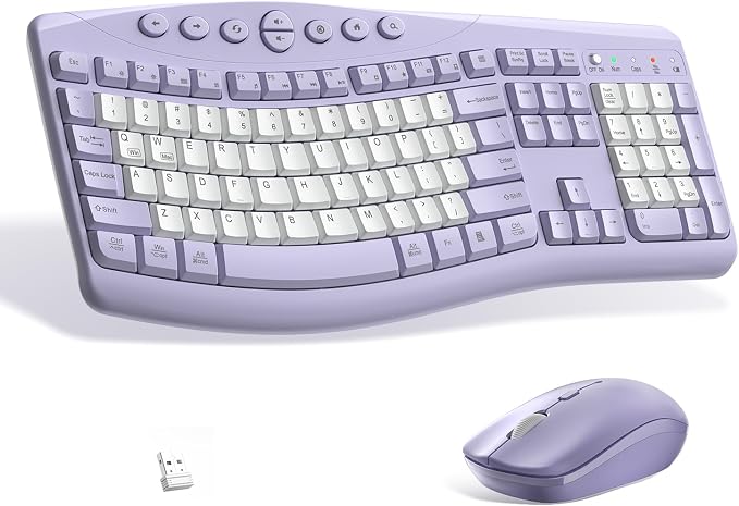 Wireless Keyboard and Mouse Combo Silent Ergonomic Curved Design for Office