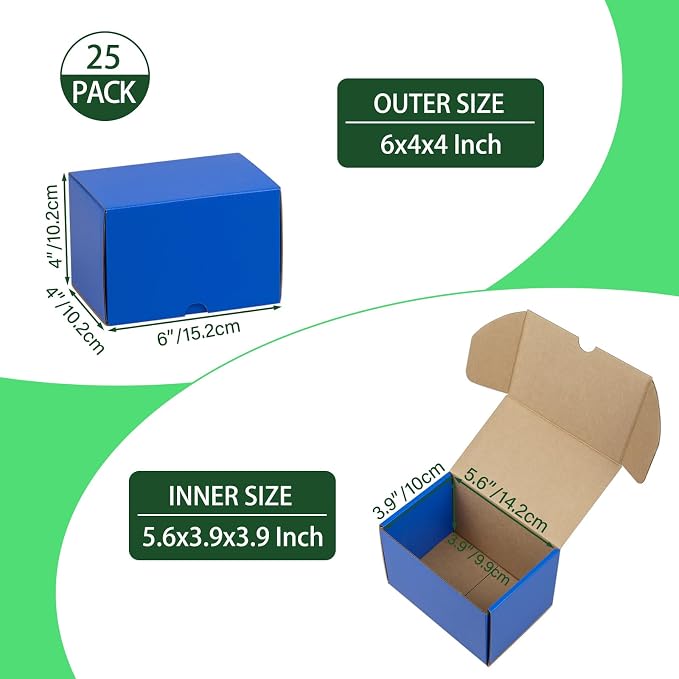 6x4x4 Inches Shipping Boxes Pack of 25, Blue Corrugated Cardboard Box Literature Mailer for Packing Small Business