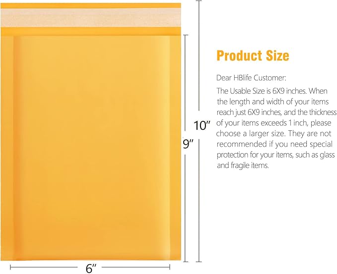 HBlife 50Pcs Bubble Mailers, 6x10 Inches Self Seal Kraft Poly Mailers, Padded Envelopes Shipping Bags Packaging for Small Business
