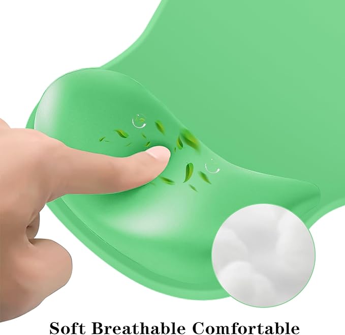 Mouse Pad with Wrist Rest,Ergonomic Mouse Pad with Comfortable Gel Wrist Rest Support and Non-Slip PU Base for Easy Typing Pain Relief, Durable and Washable (Green)