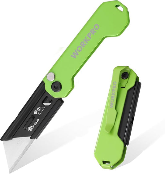WORKPRO EDC Folding Utility Knife, Mini Box Cutter with Quick Open Axis Lock, Quick Change Blade Razor Knife, Foldable Small Pocket Knife with Belt Clip