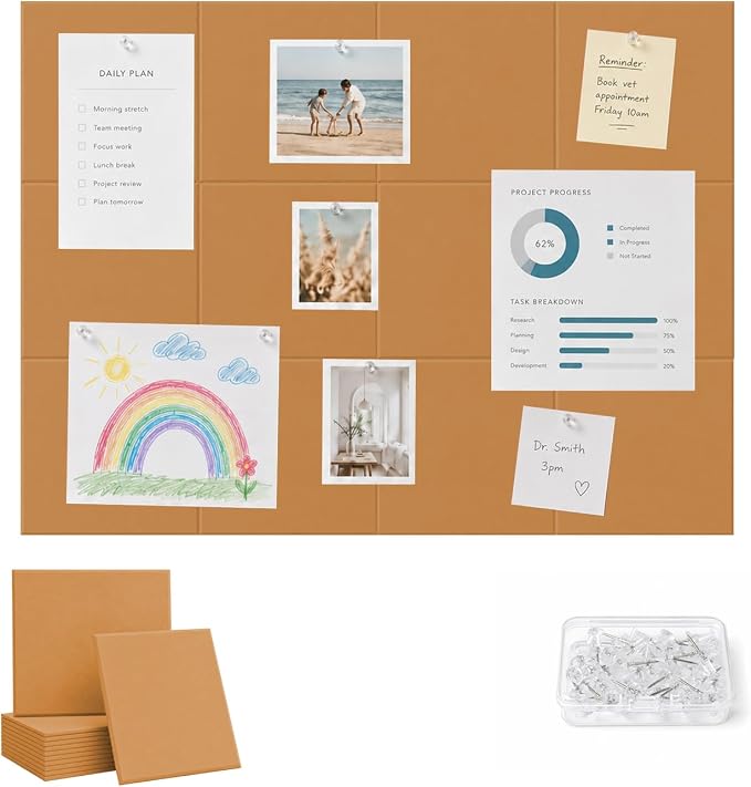 48" x 36" Decorative Bulletin Boards, Large Cork Board Alternative | 50 Pushpins60 Adhesive Tabs, Solid-Tile 12PC Felt Wall Tiles, Cork Boards for Office Push Pin Board Felt Board, Creamy Coffee | 50 Pushpins60 Adhesive Tabs, Solid-Tile 12PC Felt Wall ...