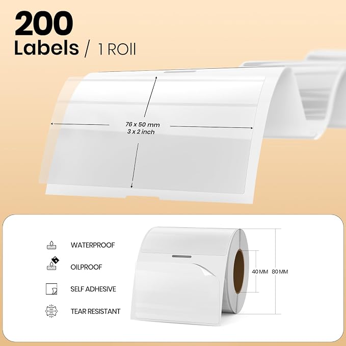 Transparent Thermal Labels 2 × 3 Inch Waterproof Stickers 300 PCS | Strong Adhesive, Oil-proof, Tear resistance, Perforation, Printable vinyl clear decal for small business home office barcode