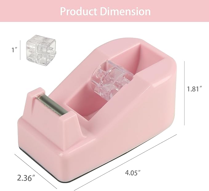 SHOIKOM Stylish and Sharp Desktop Tape Dispenser Cute Office Tape Dispenser for Desk - Non-Skid Base, Macaron Pink