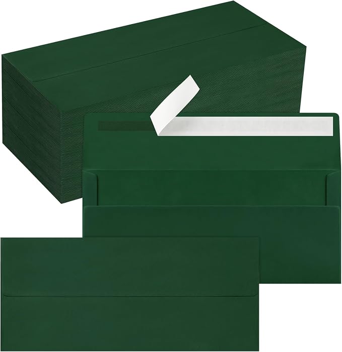 200 Pack #10 Dark Green Envelopes Letter Size Self Seal Business Envelopes | Security Mailing Envelopes, 4 1/8 x 9 1/2 Inches, Emerald Green