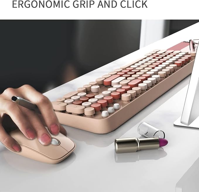 Wireless Keyboard and Mouse Combo | Cute Colorful Keyboard and Mouse with 2.4GHz Cordless Retro Typewriter Keyboard | Auto-Sleep | USB Receiver for Windows PC/Laptop - Creamy Colorful