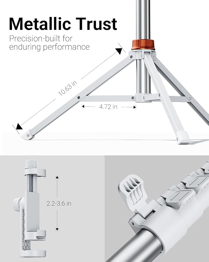 VIMOSE 66" Phone Tripod, Tripod for iPhone with Remote & Phone Stand | Extendable Cell Phone Tripod for Video Recording, Ultimate Tripod & Monopod Accessories for iPhone/Android, Monza White