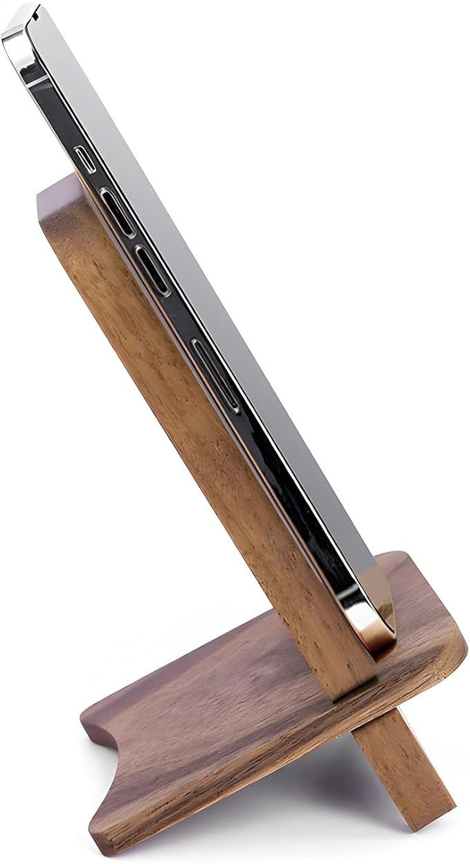 Solid Wood Phone Stand, Desktop Wooden Phone Stand, Simple Phone Holder, Compatible with All Phones (Walnut Wood)
