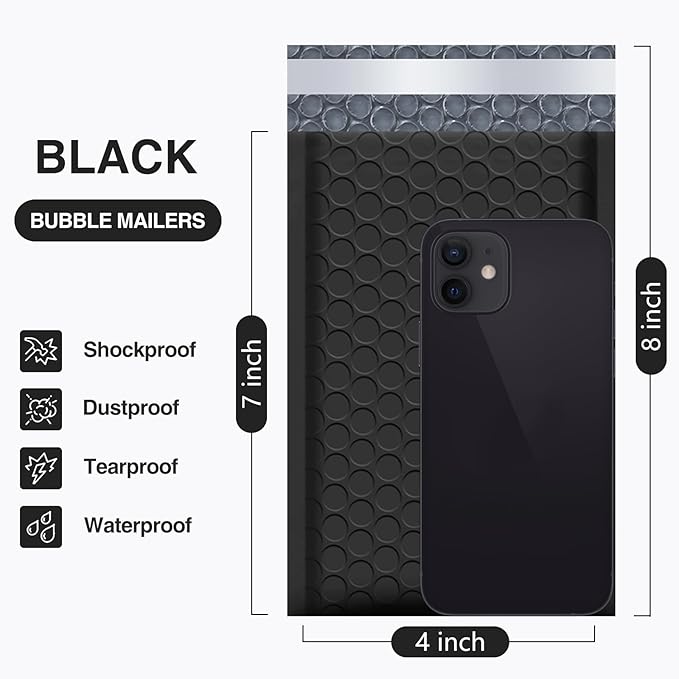 UCGOU Bubble Mailers 4x8 Inch Black 100 Pack Poly Padded Envelopes Small Business Mailing Packages Opaque Self Seal Boutique Shipping Bags Bubble Mailer