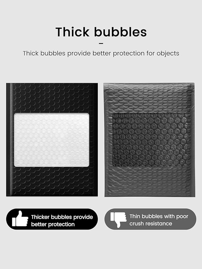 GSSUSA Black Bubble Mailers 6X10 Inches 500 Pack, Padded Poly Bubble Mailer, Small Padded Envelopes Strong Adhesion Bubble Envelopes,Self-Seal Mailing Envelopes for Small Business,Package Supplies