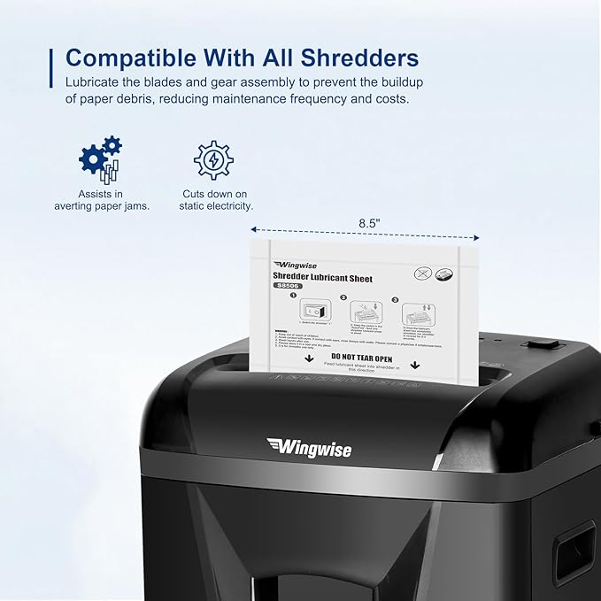 12-Pack Shredder Lubricant Sheets, 8.5 x 6 Inches, Sharpens Blades & Reduces Jams, Mess-Free Maintenance for All Shredders