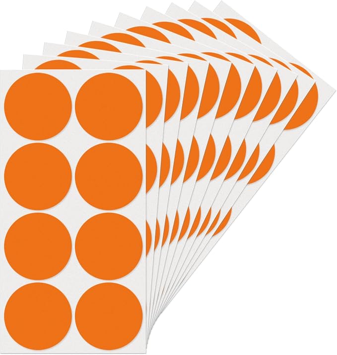Orange Round Stickers 2 Inch Waterproof Vinyl Coding Labels 80 PCS | Strong adhesive, Removable, Tear- & Scratch resistance, Easy to peel, Glossy finish, Writable dots for crafts office school