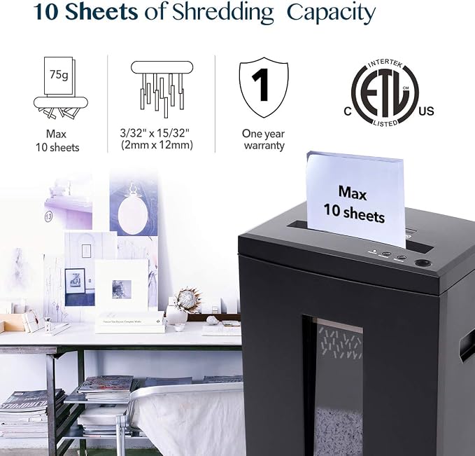 WOLVERINE SD9112 P5 Super Micro Cut Shredder, 10Sheet 60Min 6Gal 54dB Black | P-5 Super Micro Cut | 2×12mm | 10-Sheet | 60Min | 54dB | 6Gal | Shreds CD+Cards | ETL Certified | 1-Year Warranty