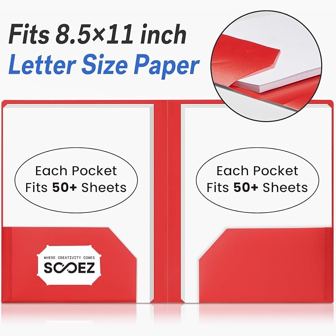 Sooez 7 Pack Folders with Pockets, 2 Pocket Folders with Extra Labels | Plastic Folder with Pockets, Heavy Duty File Folder Bulk, School Business Office Filing Supplies, Spring Colors