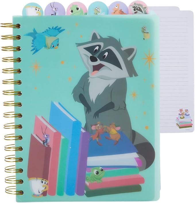 Disney Princess Tab Journal Notebook, Spiral Bound, Cute Dividers, 8 x 7 | Disney Spiral Notebook with 6 Dividers, Vinyl Cover for School, Cinderella, Ariel, Belle, Tiana Pocahontas, Mulan, Rapunzel