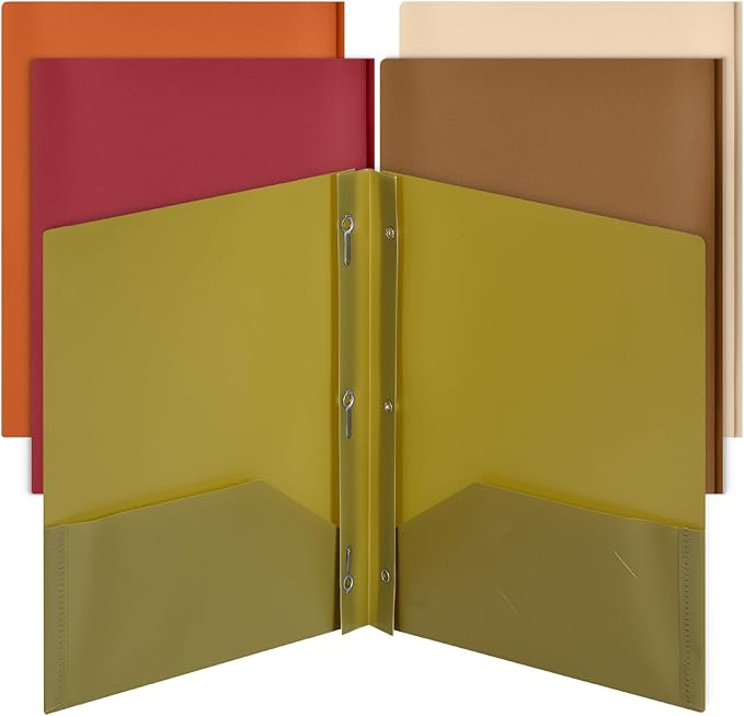 Mr. Pen- Plastic Folders with Pockets and Prongs, 5 Pack, Letter Size, Autumn Earth Colors, Flexible Plastic Folders with Prongs