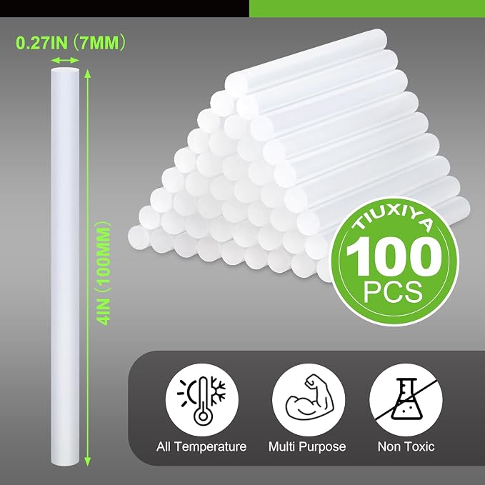TUXIYA 100 Pack Mini Hot Glue Sticks,0.27"×4" Glue Gun Sticks | Clear Mini Glue Sticks for Hot Glue Gun, Quick Bonding for Crafting & DIY, Arts and Crafts