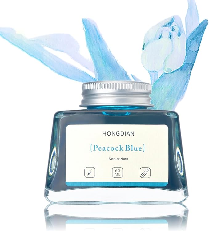 Hongdian Fountain Pen Bottled Ink Peacock Blue Color, 60ml Non Carbon Inkwell Bottle, Artist Calligraphy Ink