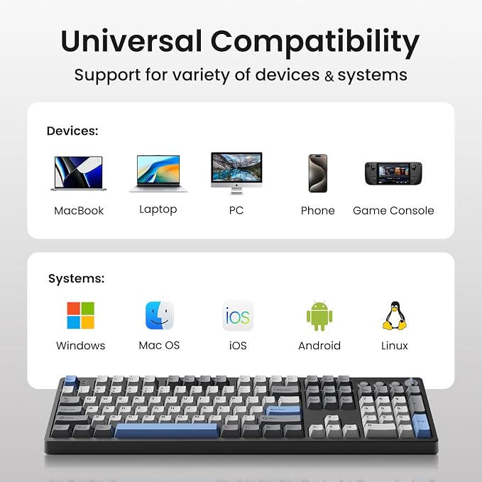 Kisnt KN104 Wireless Mechanical Keyboard for Office& Gaming | 100% Full Size with numpad, Bluetooth/2.4GHz/USB-C, Custom RGB, Hot-Swappable, Knob Control, Creamy Sound with Linear Switch